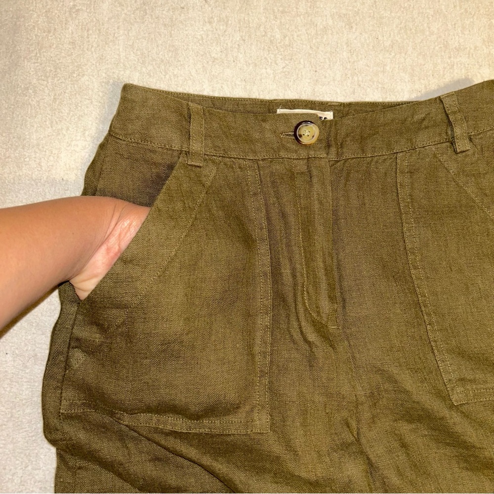 Whistles‎ Tie Waist Linen Short Olive Size 2 - Picture 3 of 10